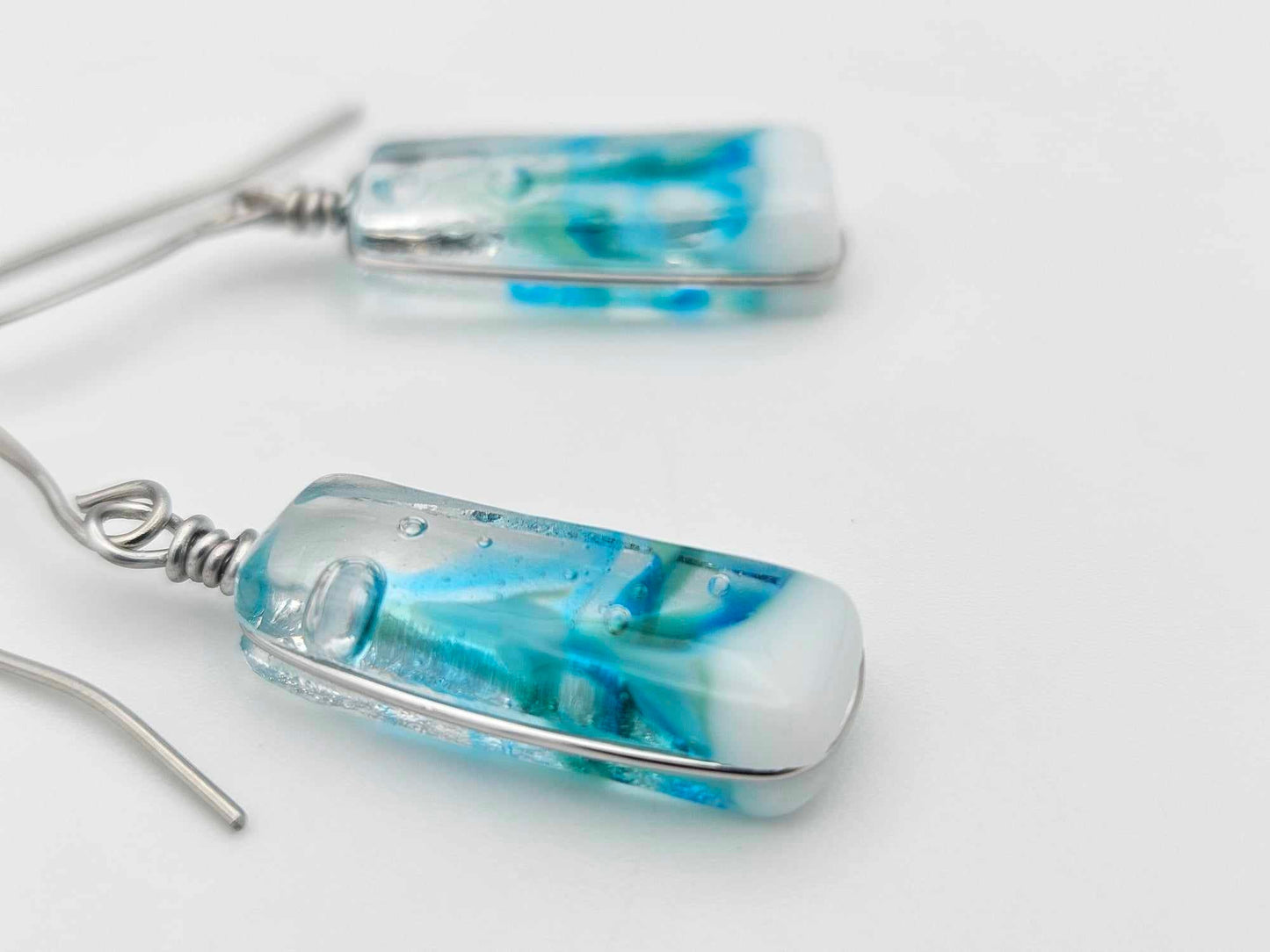 Ocean Inspired Earrings - Handmade Fused Glass Jewelry - Made in Michigan - Tidal Wave Collection