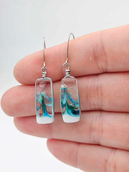 Ocean Inspired Earrings - Handmade Fused Glass Jewelry - Made in Michigan - Tidal Wave Collection