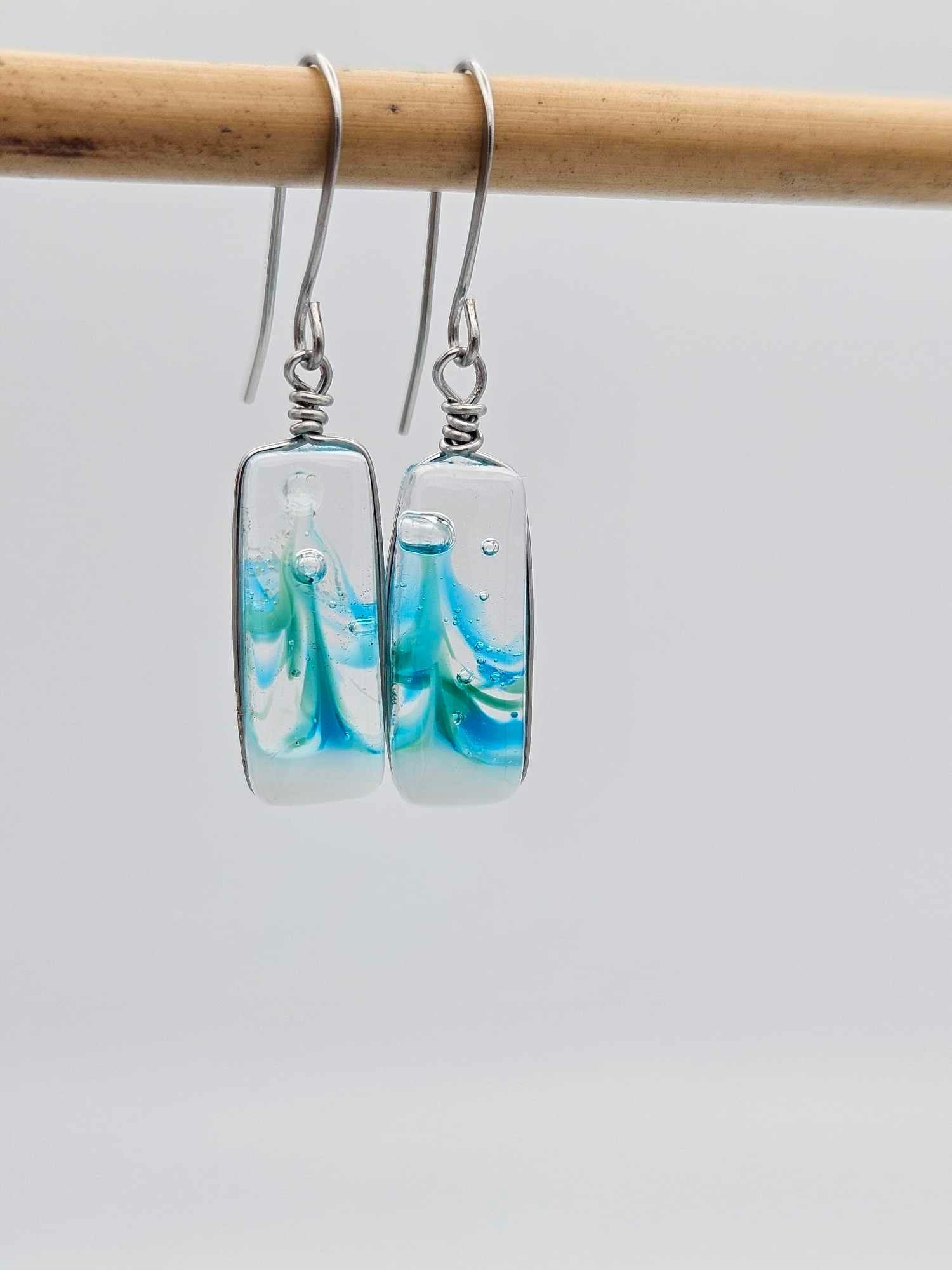 Ocean Inspired Earrings - Handmade Fused Glass Jewelry - Made in Michigan - Tidal Wave Collection