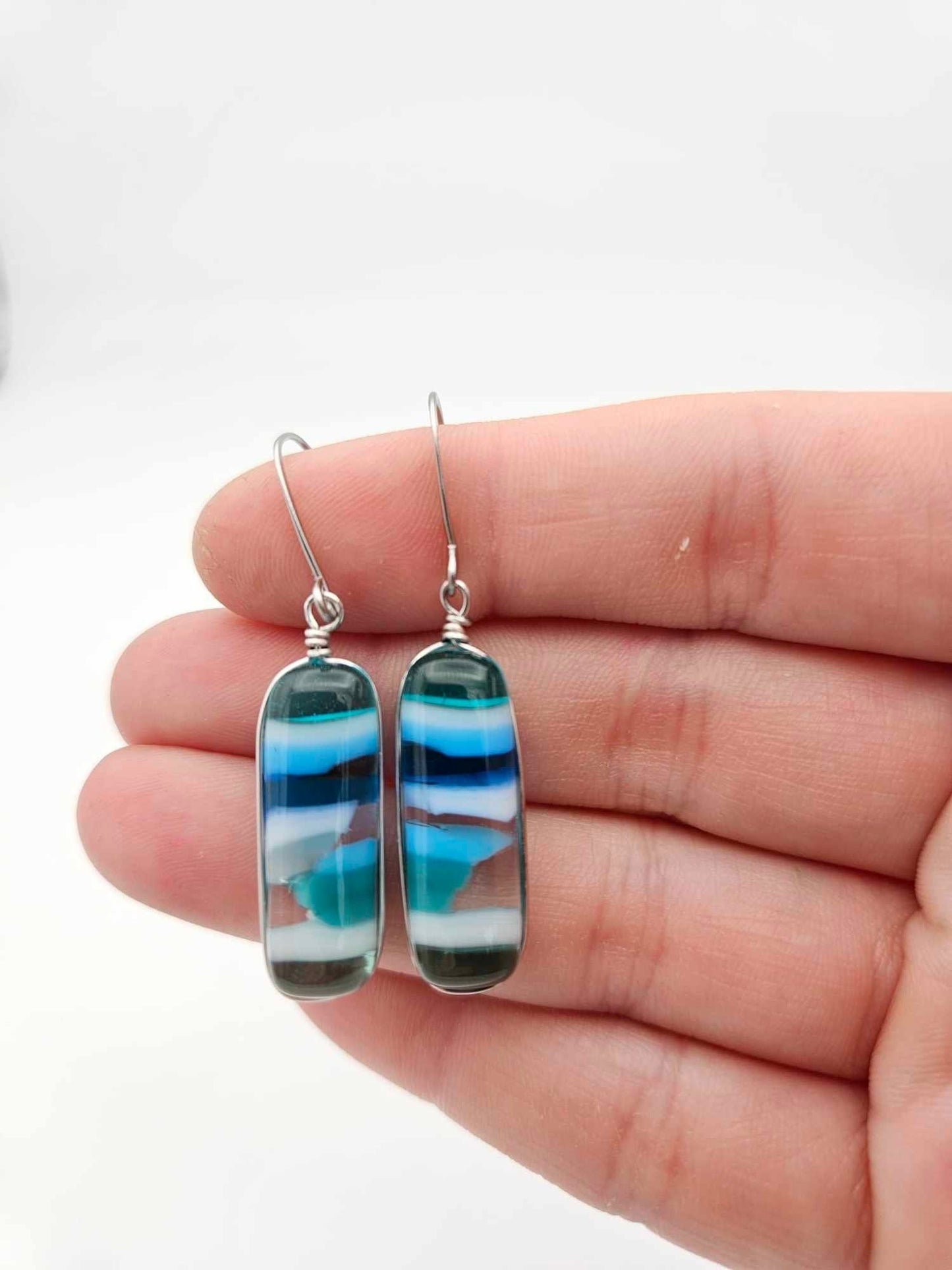 Ocean Inspired Earrings - Handmade Fused Glass Jewelry - Made in Michigan - Seascapes Collection