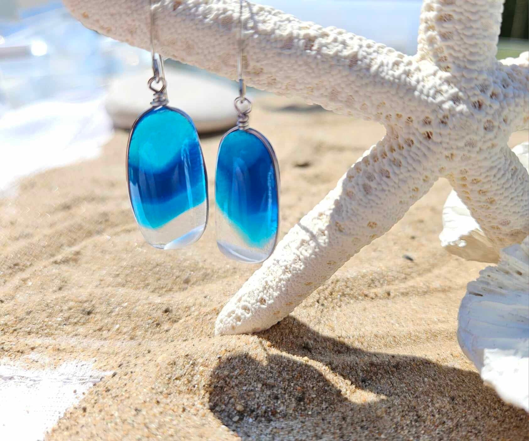 Ocean Inspired Earrings - Handmade Fused Glass Jewelry - Made in Michigan - Seascapes Collection