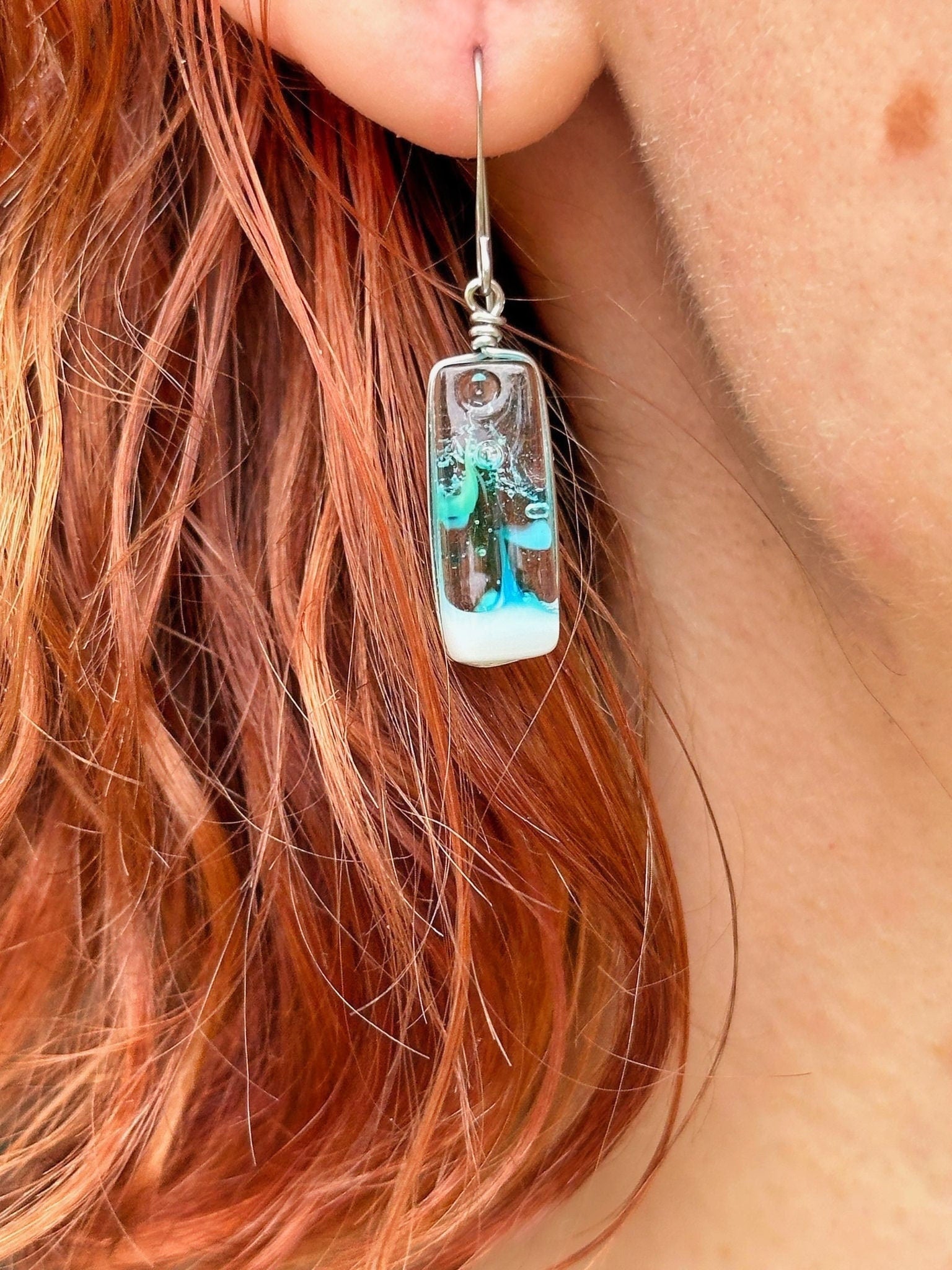 Ocean Inspired Earrings - Handmade Fused Glass Jewelry - Made in Michigan - Tidal Wave Collection