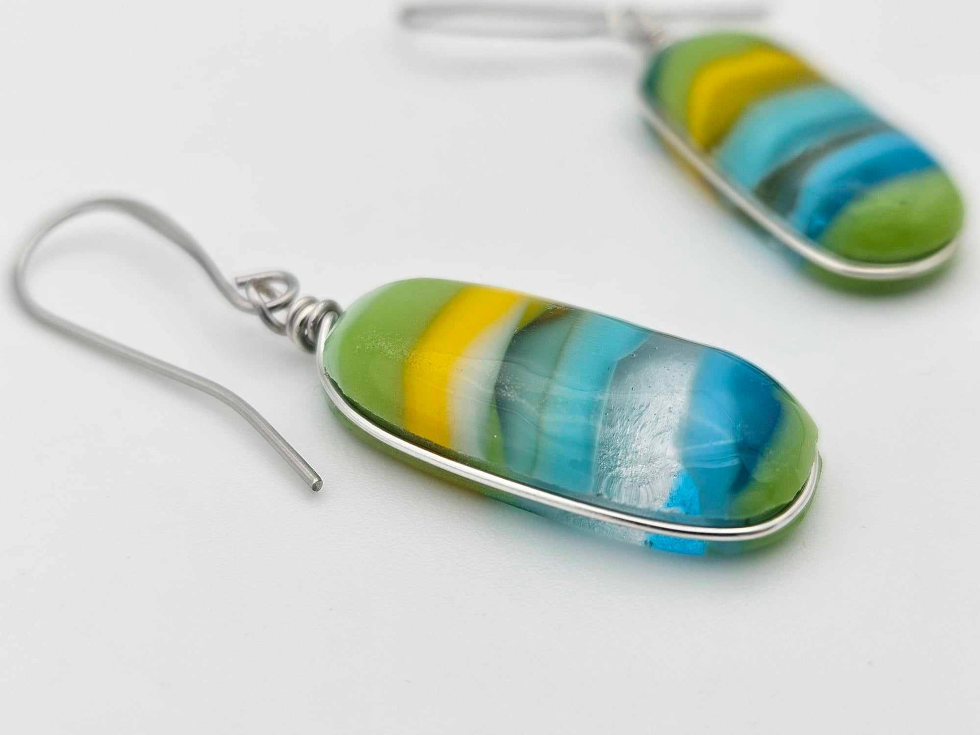 Fused Glass Earrings - Handmade Jewelry Made in Michigan - Pictured Rocks Collection - Fun Abstract Jewelry