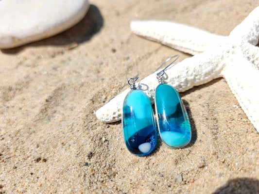 Ocean Inspired Earrings - Handmade Fused Glass Jewelry - Made in Michigan - Seascapes Collection