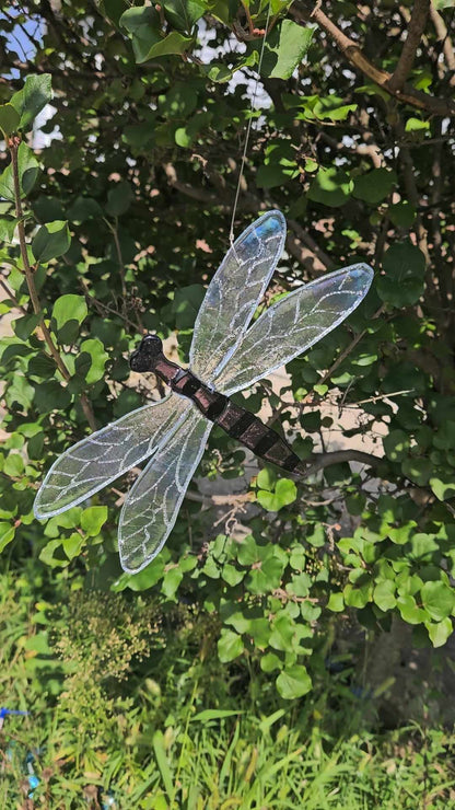 Purple Iridescent Glass Dragonfly Sun Catcher - Whimsical Garden Decor - Outdoor Glass Art - Kinetic Art