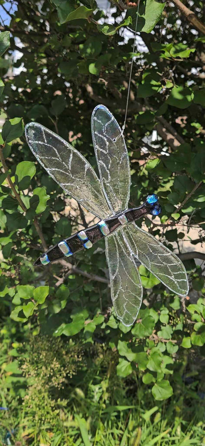 Purple Iridescent Glass Dragonfly Sun Catcher - Whimsical Garden Decor - Outdoor Glass Art - Kinetic Art