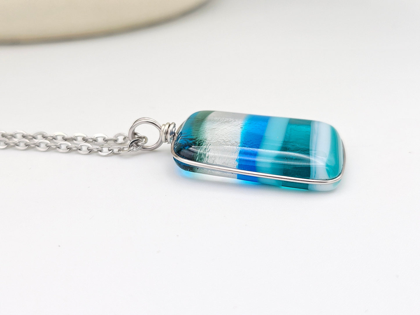 Ocean Inspired Necklace - Handmade Fused Glass Jewelry - Made in Michigan - Seascapes Collection