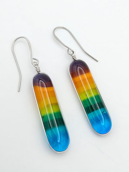 Colorful Rainbow Fused Glass Earrings - Handmade in Michigan - Fun Vibrant Jewelry