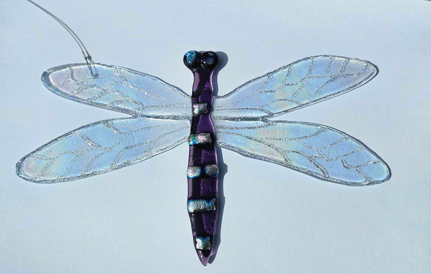 Purple Iridescent Glass Dragonfly Sun Catcher - Whimsical Garden Decor - Outdoor Glass Art - Kinetic Art