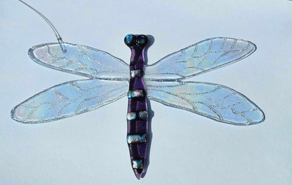 Purple Iridescent Glass Dragonfly Sun Catcher - Whimsical Garden Decor - Outdoor Glass Art - Kinetic Art