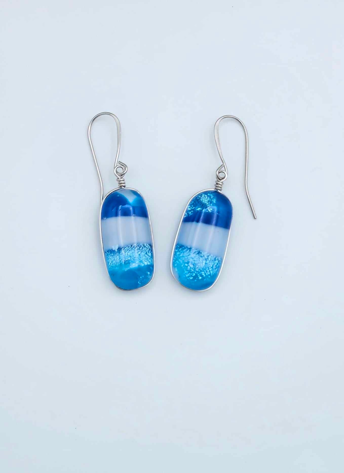 Blue Lagoon Shimmer - Handmade Fused Glass Dangle Earrings - Made in Michigan - Fun Abstract Jewelry