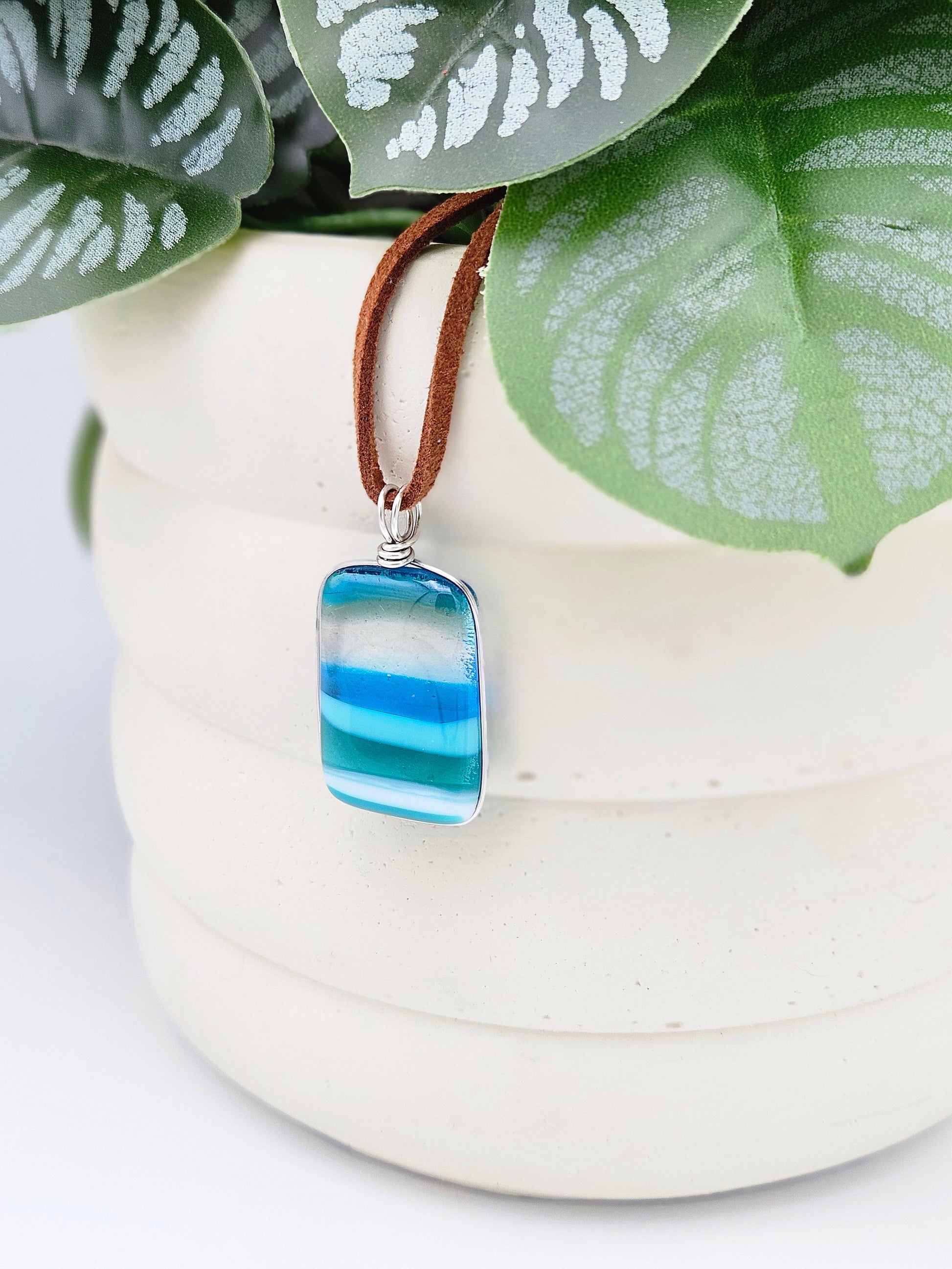 Ocean Inspired Necklace - Handmade Fused Glass Jewelry - Made in Michigan - Seascapes Collection