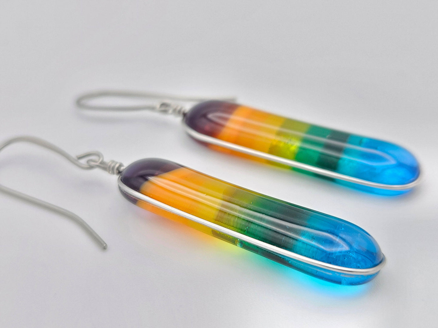 Colorful Rainbow Fused Glass Earrings - Handmade in Michigan - Fun Vibrant Jewelry