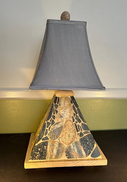 Michigan Stone Lamp, Table/Desk lamp, hand sliced Great Lakes Stone with Urban harvested white oak.