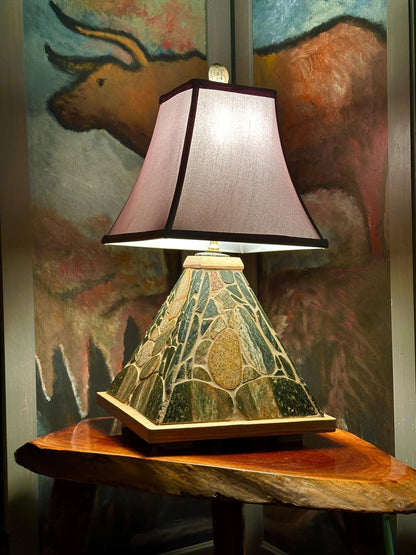 Michigan Stone Lamp, Table/Desk lamp, hand sliced Great Lakes Stone with Urban harvested white oak.