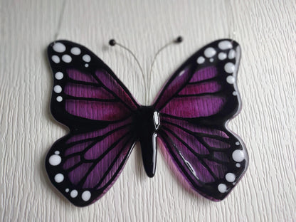 Purple or Fuscia Monarch Butterfly Suncatcher - Fused Glass Garden Art - Handmade Nature Gift Wall Decor