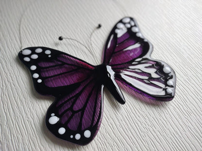 Purple or Fuscia Monarch Butterfly Suncatcher - Fused Glass Garden Art - Handmade Nature Gift Wall Decor