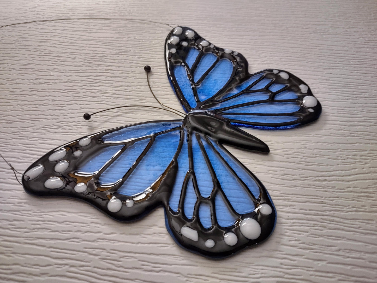 Blue Monarch Butterfly Suncatcher - Fused Glass Garden Art - Handmade Nature Gift Wall Decor