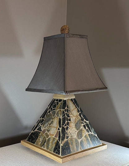 Michigan Stone Lamp, Table/Desk lamp, hand sliced Great Lakes Stone with Urban harvested white oak.