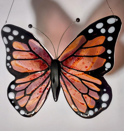 Custom Monarch Butterfly Suncatcher - Fused Glass Garden Art - Mixed Pinks and Purples- Handmade Nature Gift Wall Decor