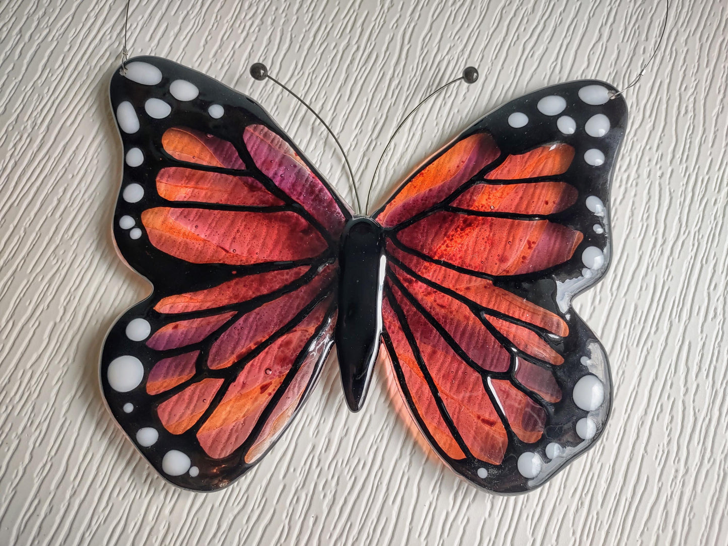 Custom Monarch Butterfly Suncatcher - Fused Glass Garden Art - Mixed Pinks and Purples- Handmade Nature Gift Wall Decor