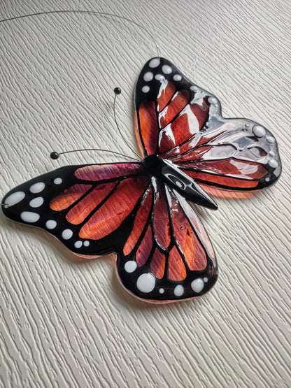 Custom Monarch Butterfly Suncatcher - Fused Glass Garden Art - Mixed Pinks and Purples- Handmade Nature Gift Wall Decor