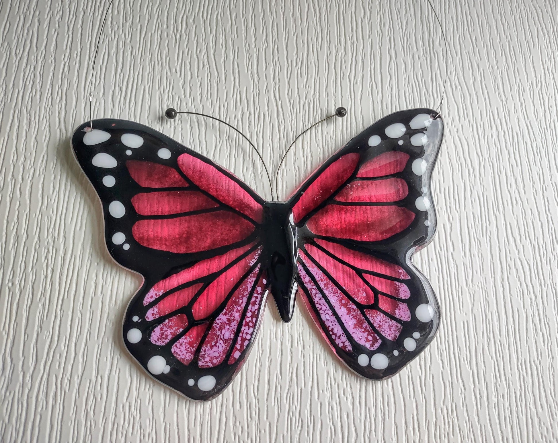 Purple or Fuscia Monarch Butterfly Suncatcher - Fused Glass Garden Art - Handmade Nature Gift Wall Decor