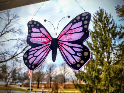 Purple or Fuscia Monarch Butterfly Suncatcher - Fused Glass Garden Art - Handmade Nature Gift Wall Decor