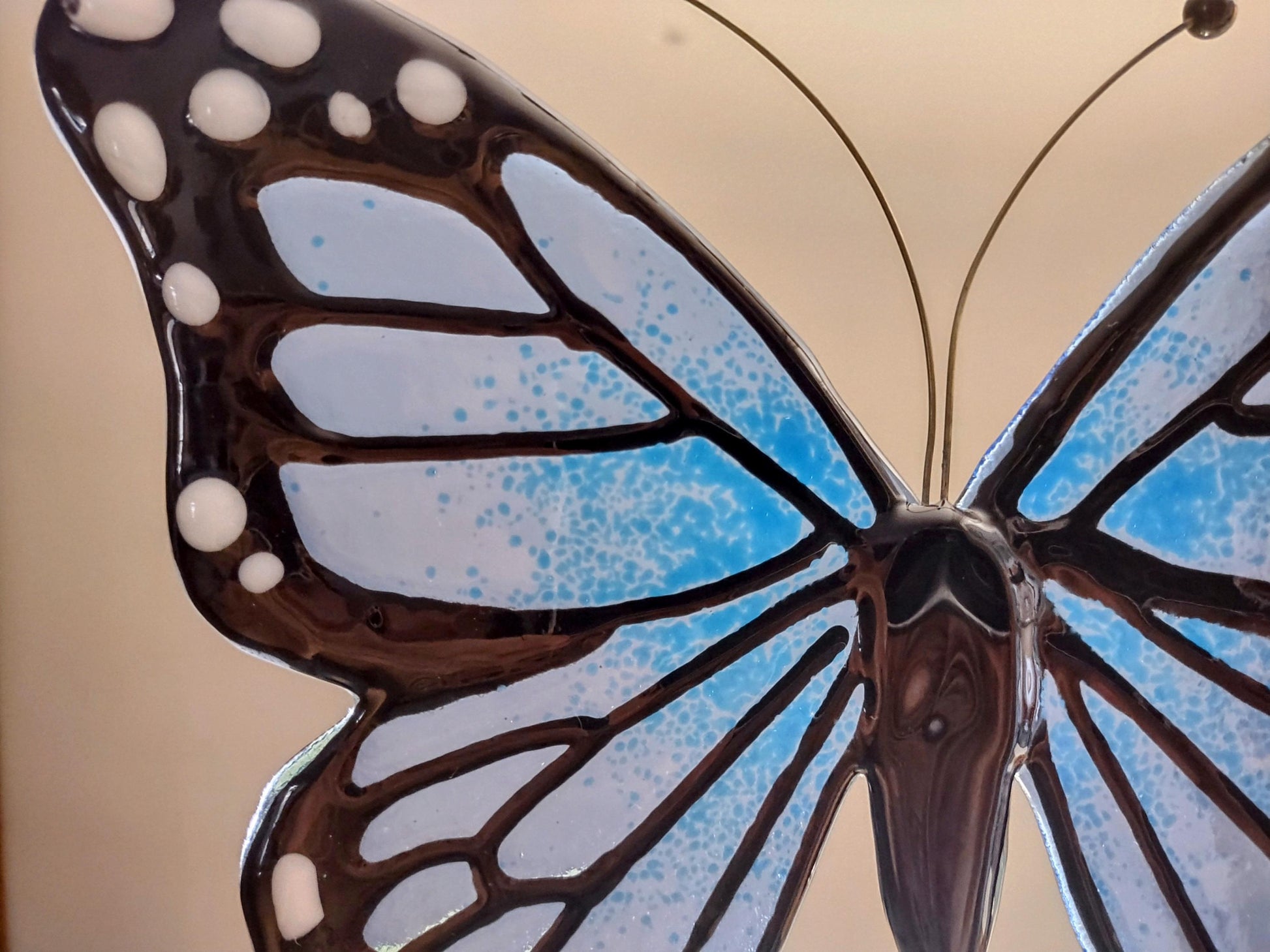 Blue Monarch Butterfly Suncatcher - Fused Glass Garden Art - Handmade Nature Gift Wall Decor