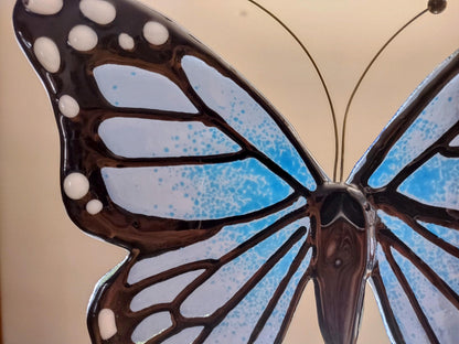 Blue Monarch Butterfly Suncatcher - Fused Glass Garden Art - Handmade Nature Gift Wall Decor