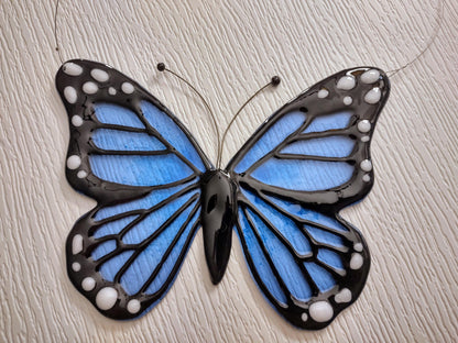 Blue Monarch Butterfly Suncatcher - Fused Glass Garden Art - Handmade Nature Gift Wall Decor