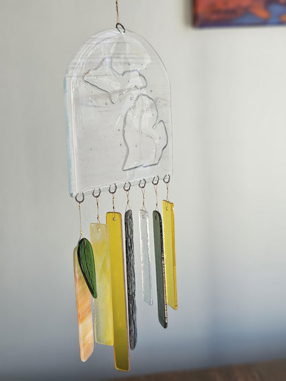 Glass Wind Chimes - State of Michigan - High Quality Colorful Outdoor Decor and Garden Gifts - Made in USA