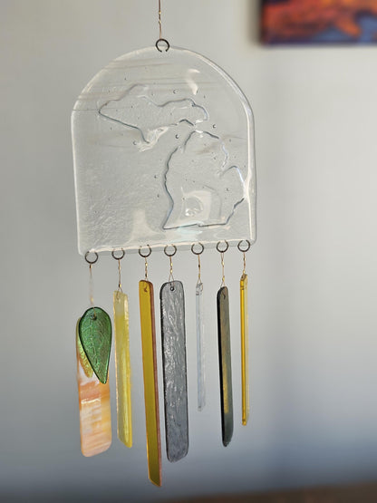 Glass Wind Chimes - State of Michigan - High Quality Colorful Outdoor Decor and Garden Gifts - Made in USA