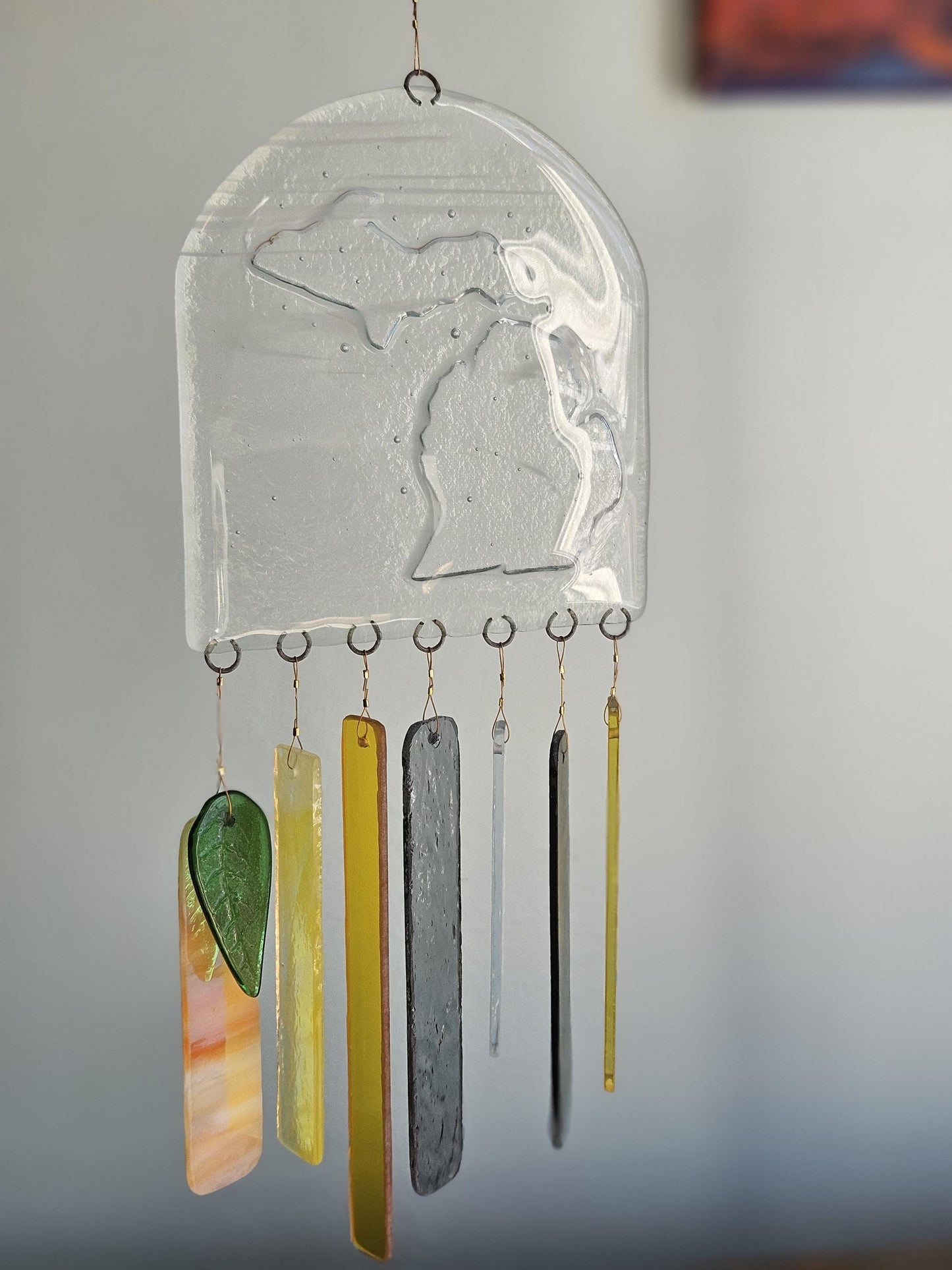 Glass Wind Chimes - State of Michigan - High Quality Colorful Outdoor Decor and Garden Gifts - Made in USA