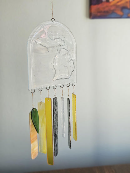 Glass Wind Chimes - State of Michigan - High Quality Colorful Outdoor Decor and Garden Gifts - Made in USA