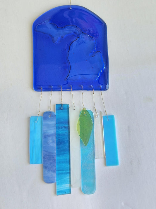 Glass Wind Chimes - State of Michigan - High Quality Colorful Outdoor Decor and Garden Gifts - Made in USA