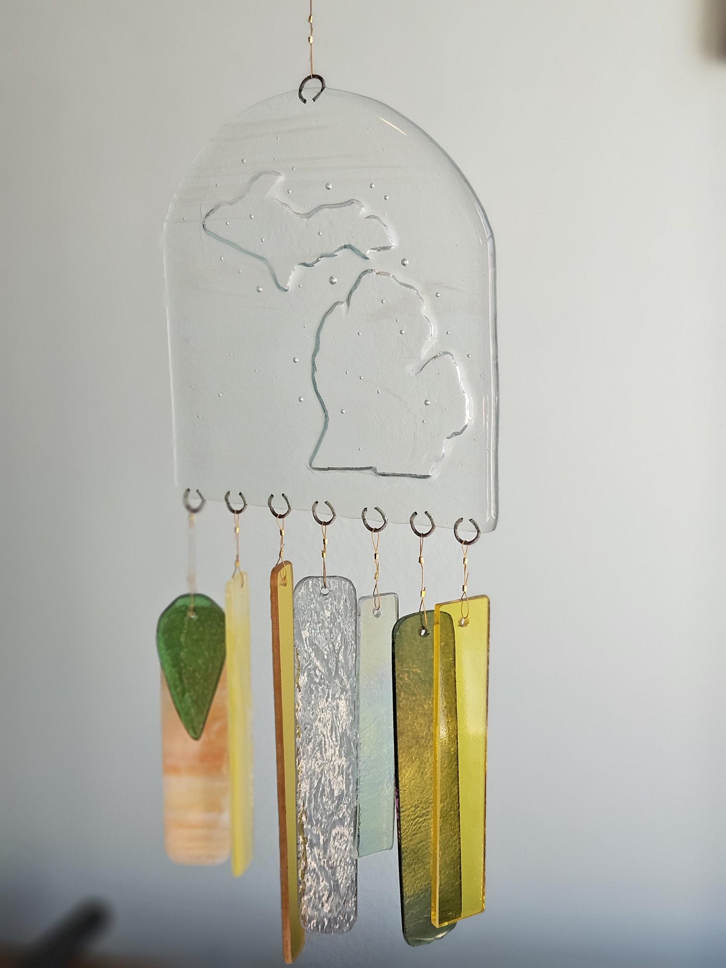 Glass Wind Chimes - State of Michigan - High Quality Colorful Outdoor Decor and Garden Gifts - Made in USA