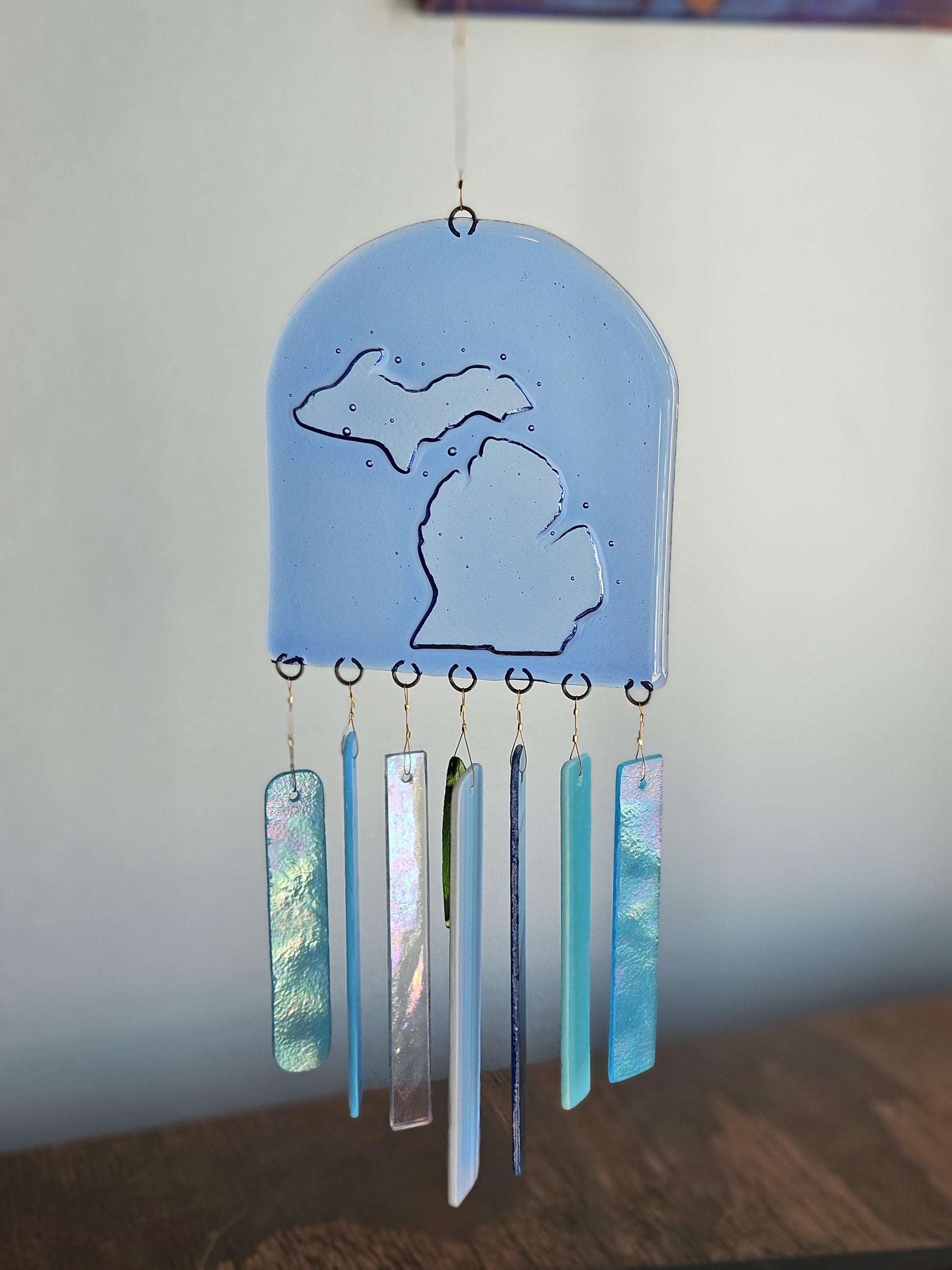 Glass Wind Chimes - State of Michigan - High Quality Colorful Outdoor Decor and Garden Gifts - Made in USA