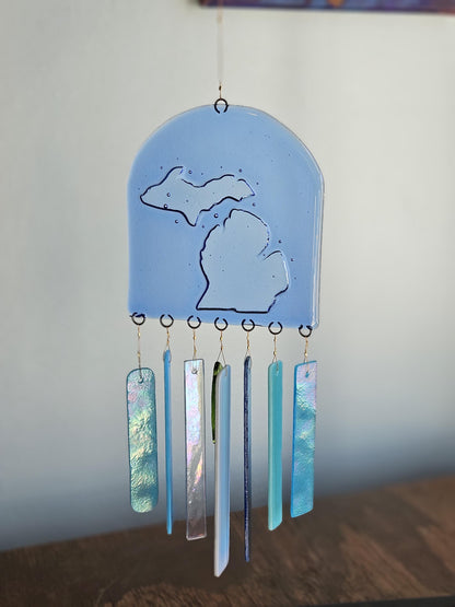 Glass Wind Chimes - State of Michigan - High Quality Colorful Outdoor Decor and Garden Gifts - Made in USA