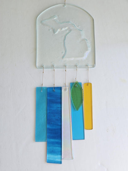 Glass Wind Chimes - State of Michigan - High Quality Colorful Outdoor Decor and Garden Gifts - Made in USA