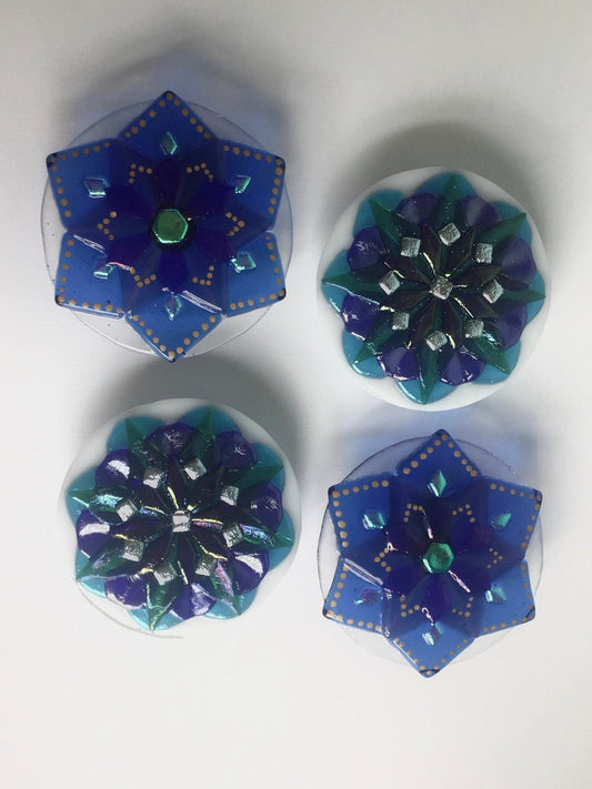 Mandala oversized glass cabinet knobs, New! Exquisitly detailed jewel colors, extra large knobs - Ann Ivory Studios