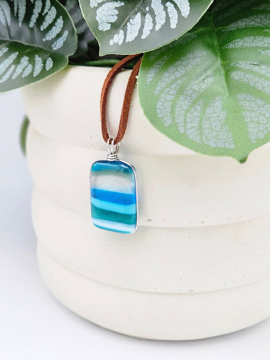 Ocean Inspired Necklace - Handmade Fused Glass Jewelry - Made in Michigan - Seascapes Collection - Ann Ivory Studios