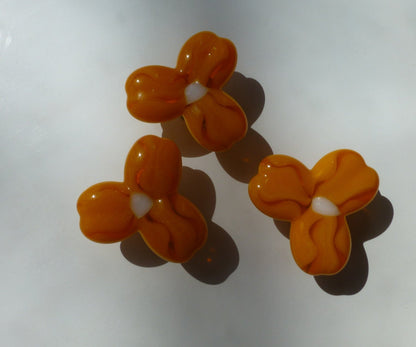 Orange flower knob, USA made, orange trillium knob, glass flower knob, Michigan made glass knobs, orange yellow flower - Ann Ivory Studios