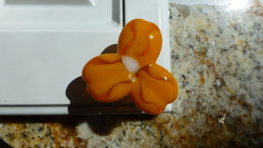 Orange flower knob, USA made, orange trillium knob, glass flower knob, Michigan made glass knobs, orange yellow flower - Ann Ivory Studios