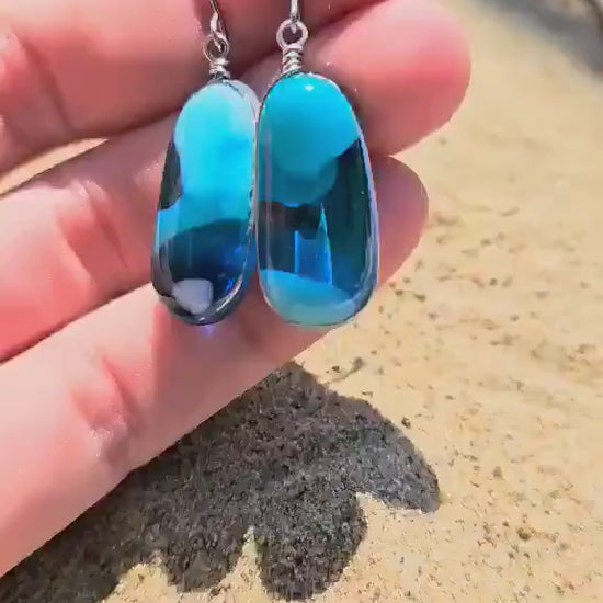 Ocean Inspired Earrings - Handmade Fused Glass Jewelry - Made in Michigan - Seascapes Collection