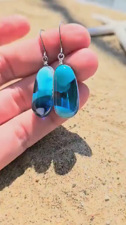 Ocean Inspired Earrings - Handmade Fused Glass Jewelry - Made in Michigan - Seascapes Collection