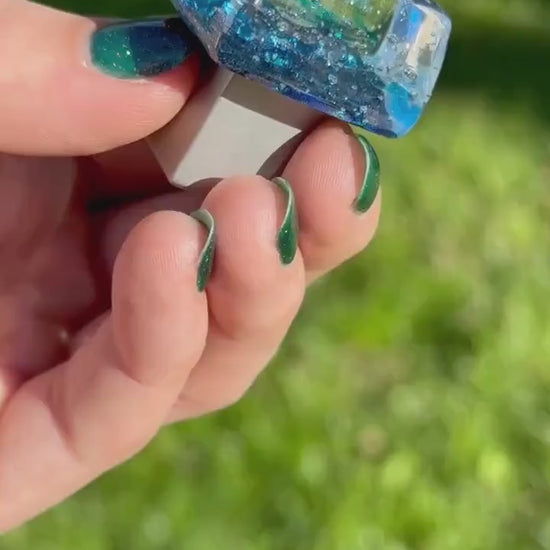 Dancing Water- Blue Bayou custom dichroic glass knob, chunky glass knob, silver blue & turquoise knob