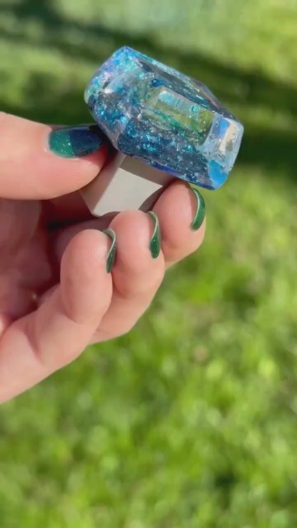 Dancing Water- Blue Bayou custom dichroic glass knob, chunky glass knob, silver blue & turquoise knob