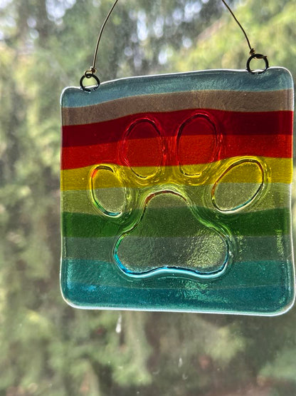 Rainbow Paw Print Suncatcher - Garden Art