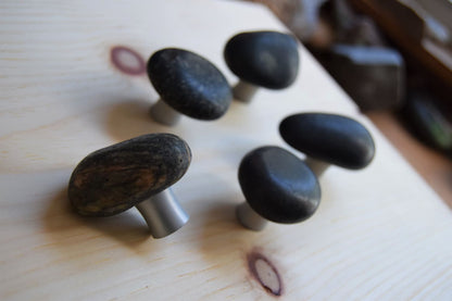 Stone Cabinet Knob - Silver Base - Natural Mountain Midnight Collection - Ann Ivory Studios